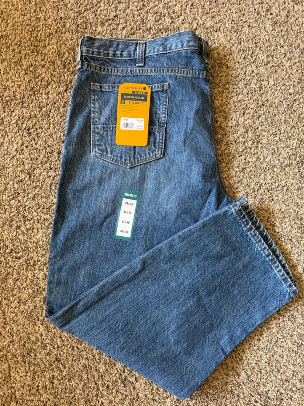 Carhartt Relaxed Fit Jeans Mens 44x30 Blue 5 Pocket‎ Workwear Denim NWT